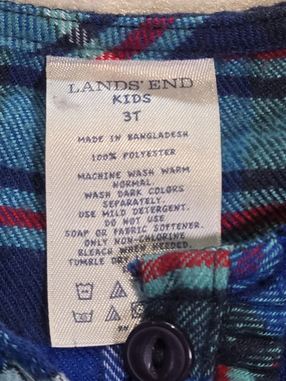 Lands' End Plaid Flannel Nightgown Girls 3T Blue Teal Long Sleeve Cozy Sleepwear